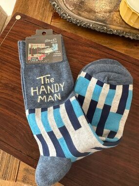 Blue Q Men's 'The Handy Man' Crew Socks - Blue, Light Blue, Gray